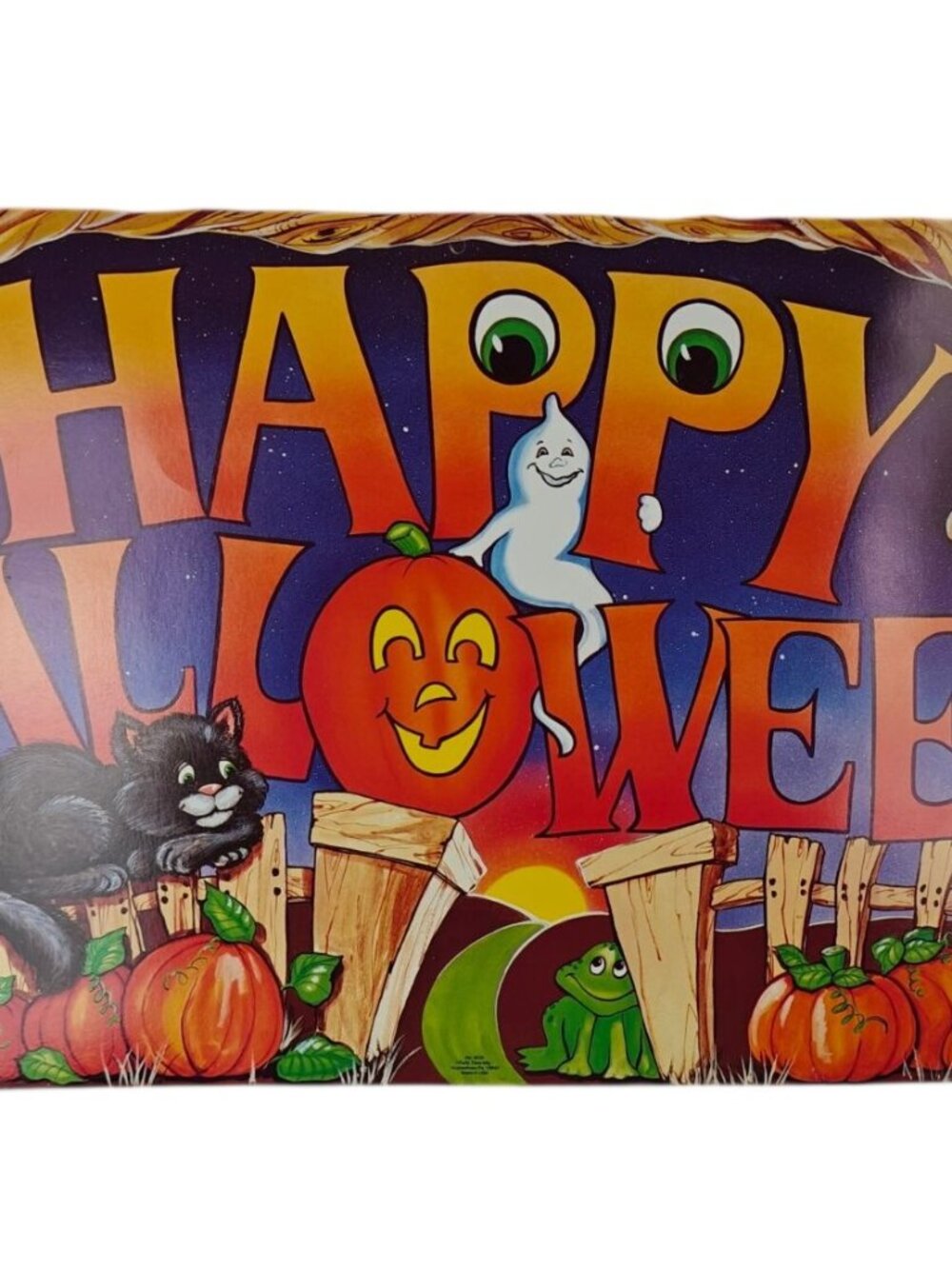 Vintage Cardboard Happy Halloween Wall Decor Sign Double-Sided Party Time 23"
